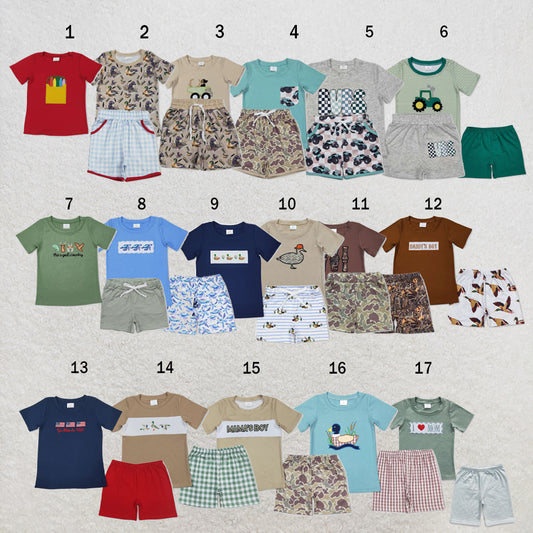 USA Warehouse (IN STOCK) Baby Boys Summer Embroidered and Printed Short-Sleeve Top and Shorts Set