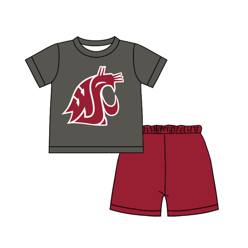 CUSTOM MOQ 5 Cute Comfortable Clothing For Boys Baby Boys Summer Gray Red Top Shorts Clothes Sets