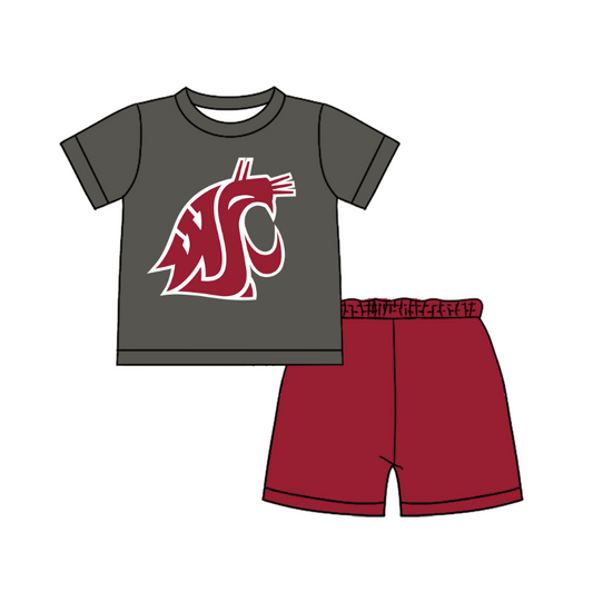 CUSTOM MOQ 5 Cute Comfortable Clothing For Boys Baby Boys Summer Gray Red Top Shorts Clothes Sets