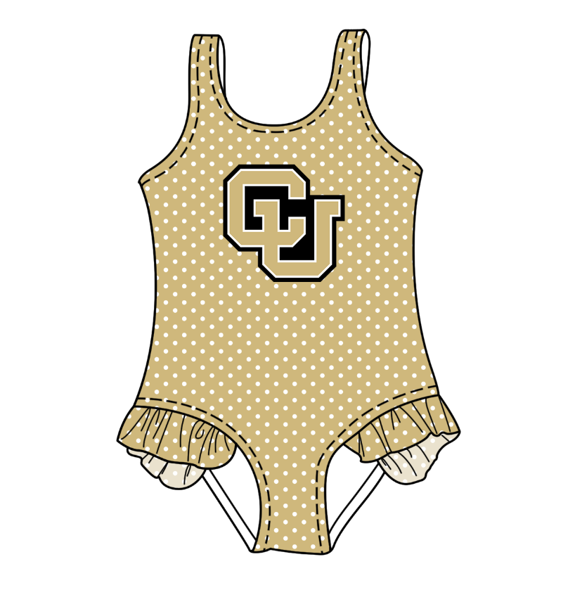 CUSTOM MOQ 5 Cute Comfortable Clothing For Kids Summer Baby Girls Khaki CU Polka Dots Ruffle Team One Piece Swimsuits