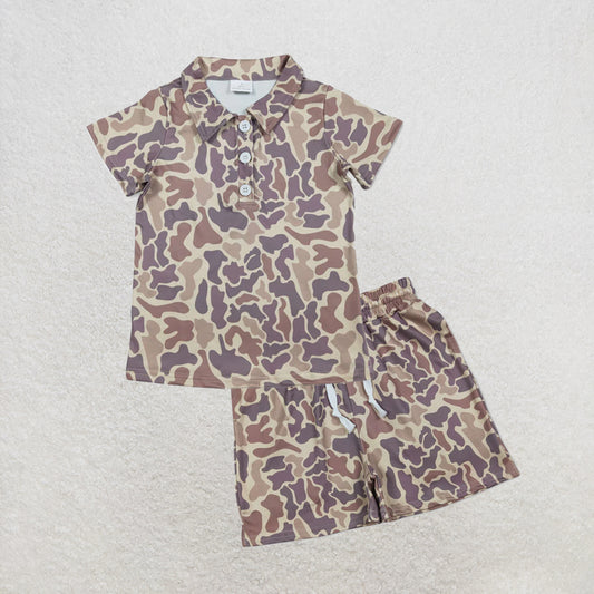5.13 RTS NO MOQ （In stock）BT1701+SS0762 Short sleeves khaki camo kids boys summer polo shirt outfits
