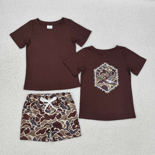 BT1090  Short sleeves brown camo duck kids boys shirt