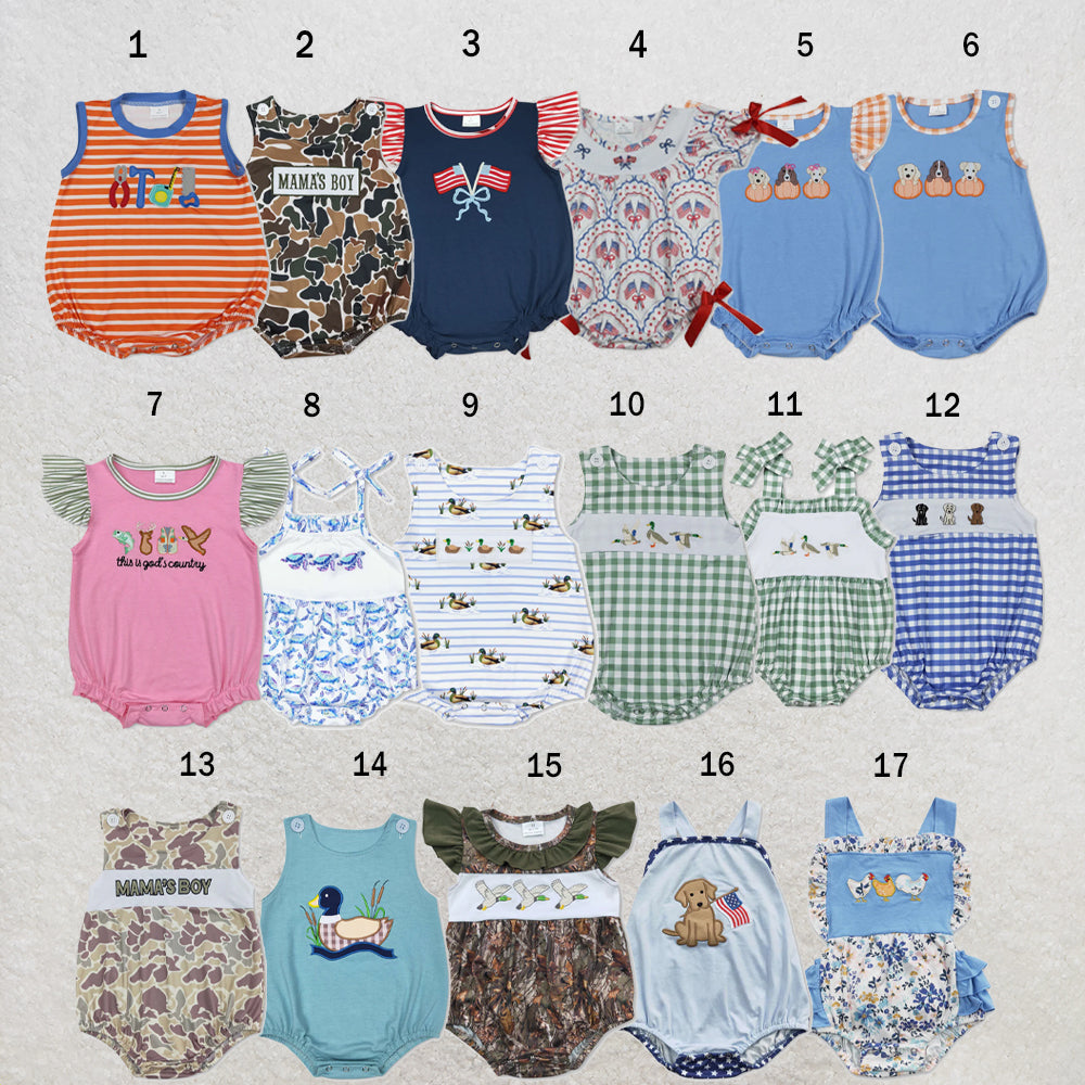USA Warehouse (IN STOCK) Baby Boys Sleeveless and flutter sleeves Embroidery Rompers