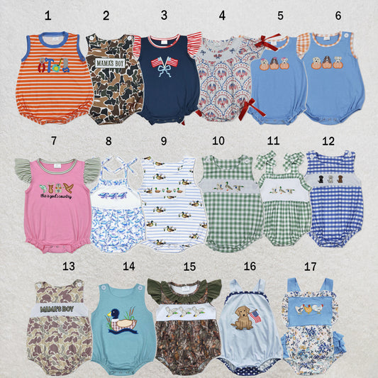 USA Warehouse (IN STOCK) Baby Boys Sleeveless and flutter sleeves Embroidery Rompers