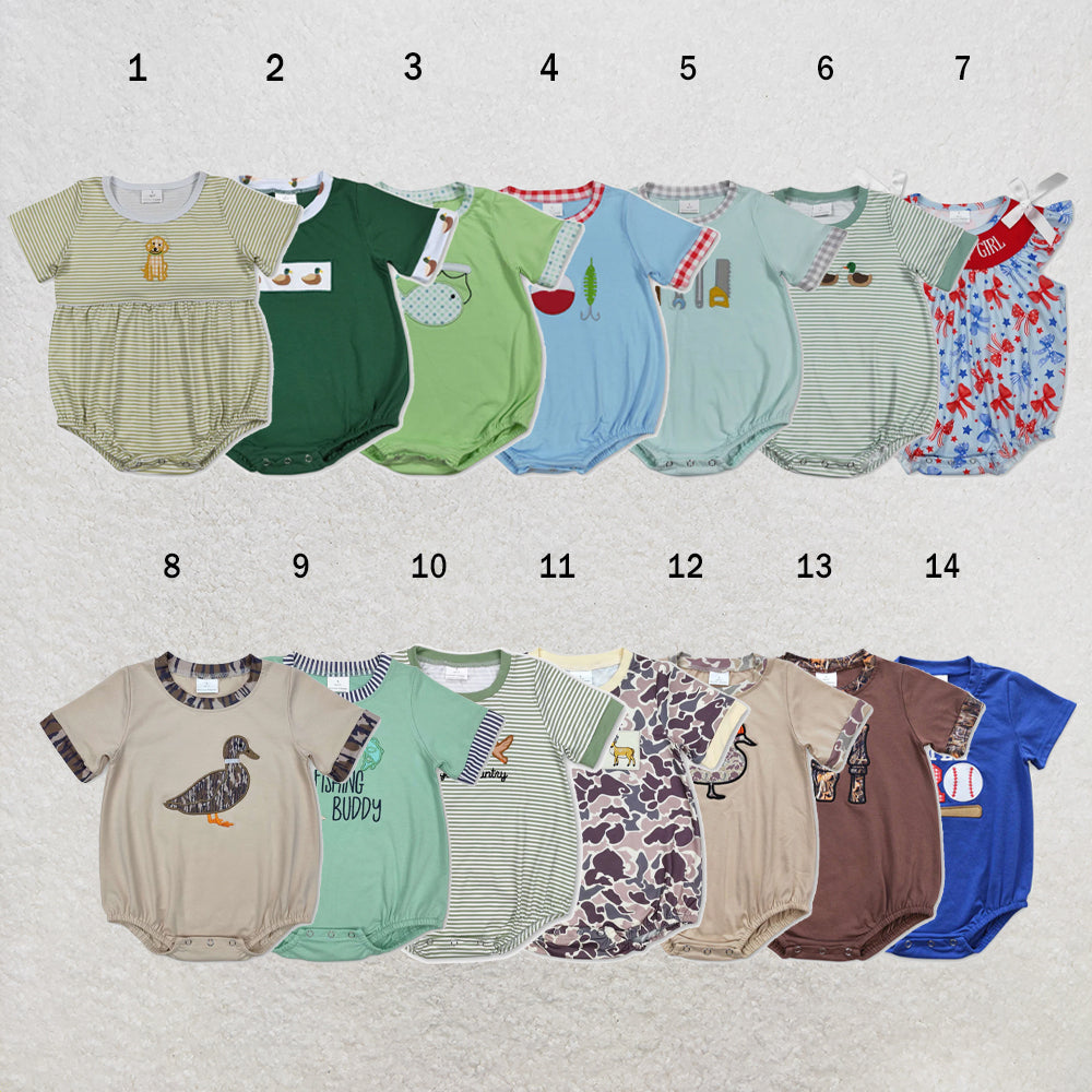 USA Warehouse (IN STOCK) Baby kids embroidery Short Sleeve Rompers