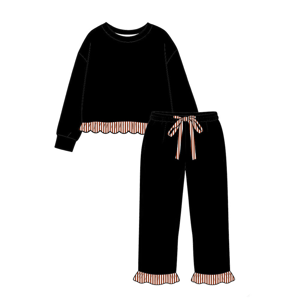(Preorder new) No moq Baby Girls Solid Long Sleeve Pocket Sweatshirt Pants Casual Clothes Set