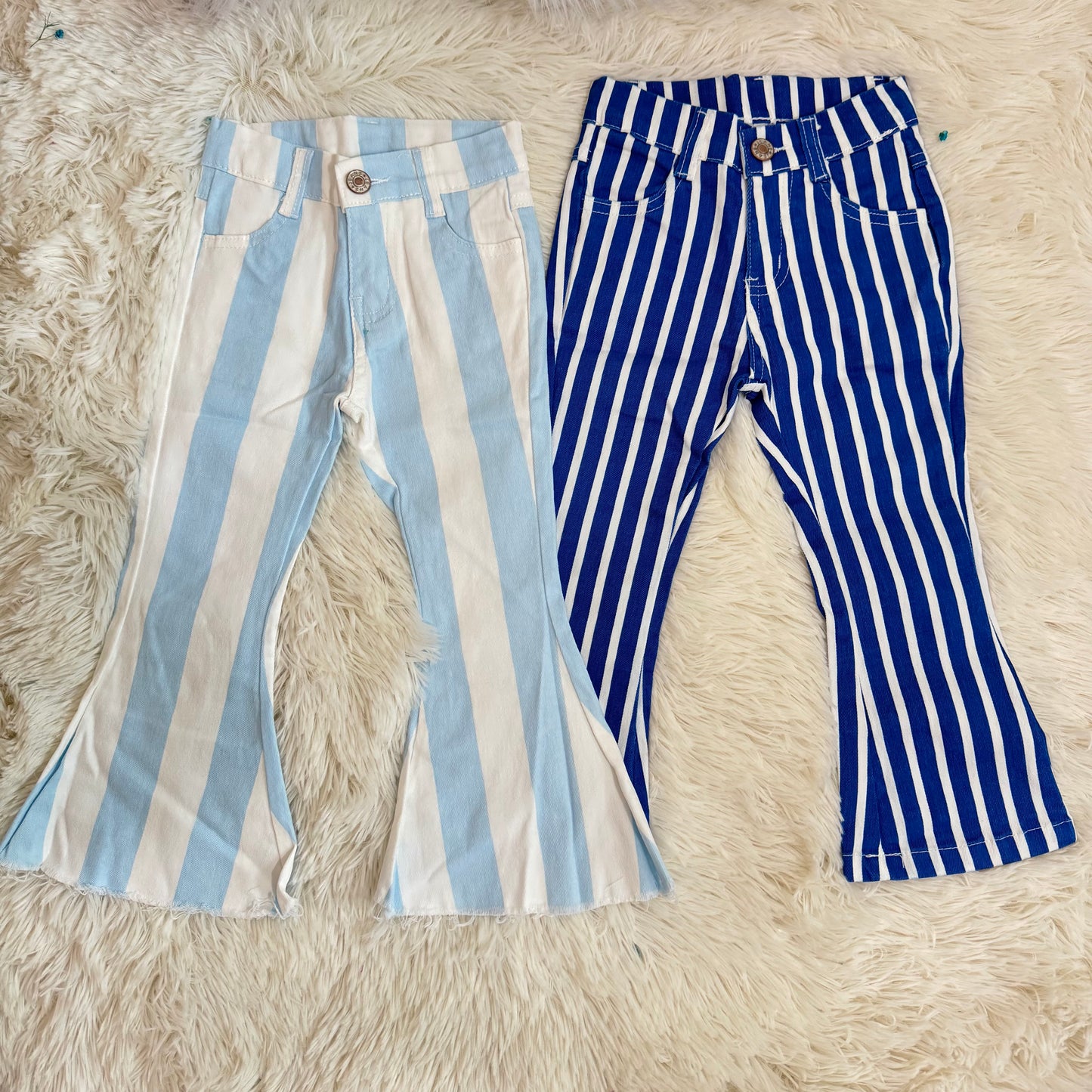 12.30 RTS Sibling Baby Girls Colorful Stripes Bell Bottom Denim Jeans Pants