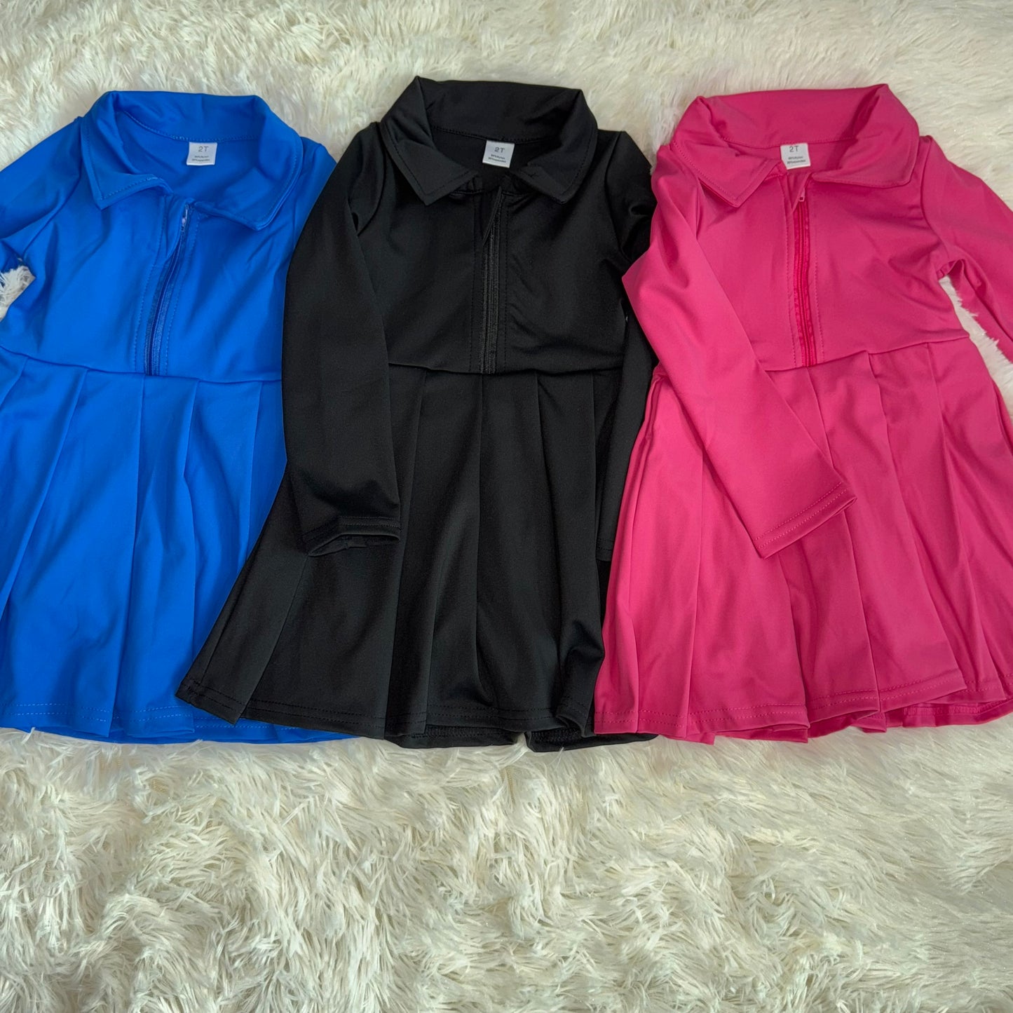 11.10 RST Sibling 3 Colors Baby Girls Long Sleeves Zipper Yoga Knee Length Dresses