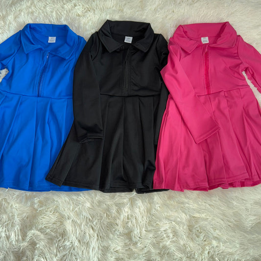 11.10 RST Sibling 3 Colors Baby Girls Long Sleeves Zipper Yoga Knee Length Dresses
