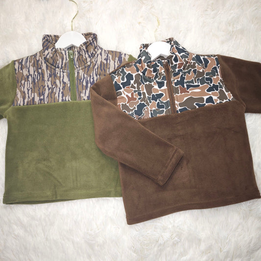 10.20 RST Sibling Baby Boys Bows Plaid  Zipper Pullover Sherpa Tops
