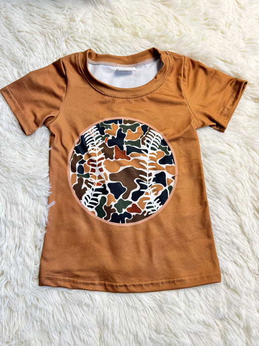 12.10 RST BT1429 Baby Boys Short Sleeve Brown Camo Baseballs Team T-shirts Top
