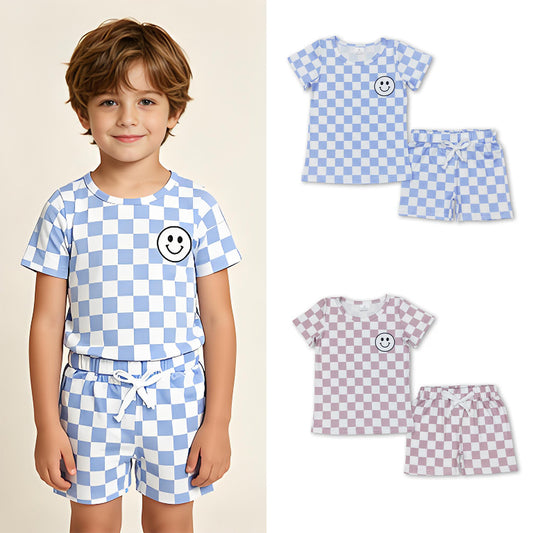 RTS Sibling Khaki plaid smile top shorts toddler boys clothes