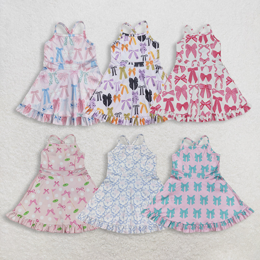 3.2 RST Clothes Sibling Summer Baby Girls Straps Bows Wear Yoga Athletic Knee Length Dresses