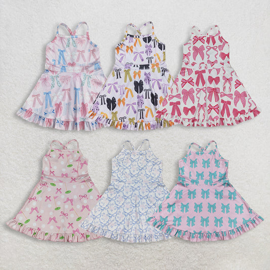 3.2 RST Clothes Sibling Summer Baby Girls Straps Bows Wear Yoga Athletic Knee Length Dresses