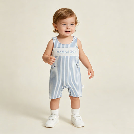 SR3972 RTS NO MOQ （In stock）Sleeveless stripe mama's boy baby summer romper