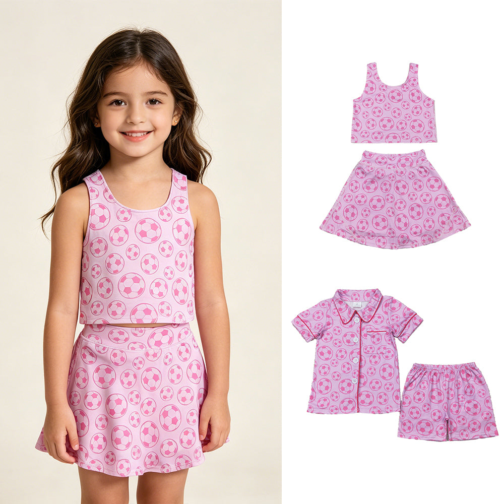 4.20 RTS Sibling Pink Sleeveless soccer top skirt girls active wear set and button down pajamas