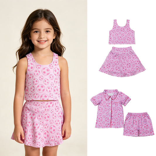 4.20 RTS Sibling Pink Sleeveless soccer top skirt girls active wear set and button down pajamas