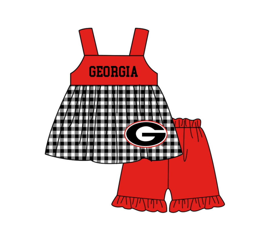 3.6 CUSTOM MOQ 5 Sibling Boys Baby Girls Red Checked Top Shorts Clothes Set Knee Length Dress Rompers