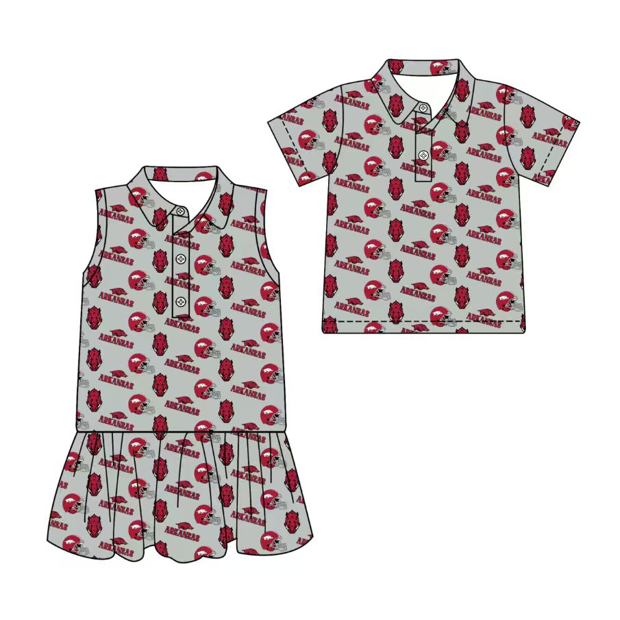 3.11 CUSTOM MOQ 5 Sibling Boys Baby Girls Summer Fashion Short Sleeve Gray Red Hat Pig Shirt Sleeveless Dress Team Clothes Sets