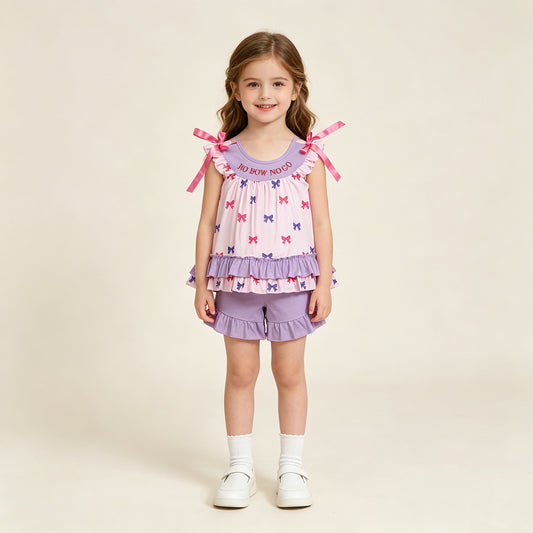 GSSO3460 RTS NO MOQ （In stock ）Flutter sleeves no bow no go tunic shorts girls outfits
