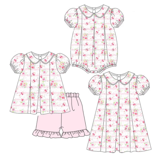 Girls Floral Stripe Tunic Ruffle Shorts Set Short Sleeves Cute Outfit for Kids