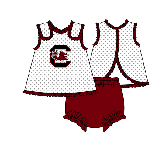 CUSTOM MOQ 5 Baby Girls Clothes Red C Sleeveless Top Shorts Team Clothes Sets