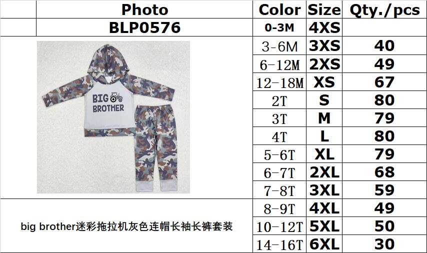 rts no moq BLP0576 Big Brother Camouflage Tractor Grey Hooded Long Sleeve Pants Set