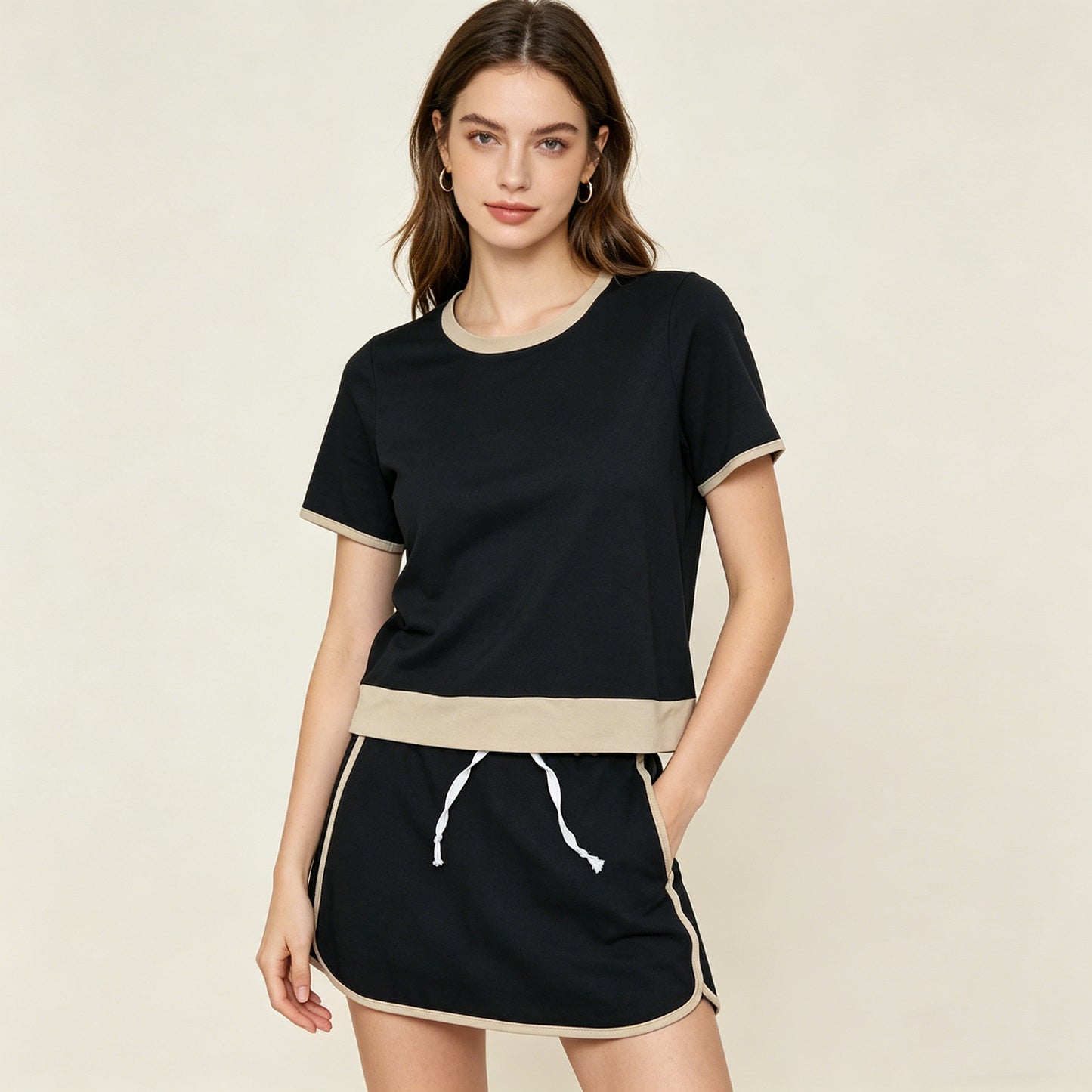 GSD3954 RTS NO MOQ （In stock）Black cotton top skirt adult women outfits