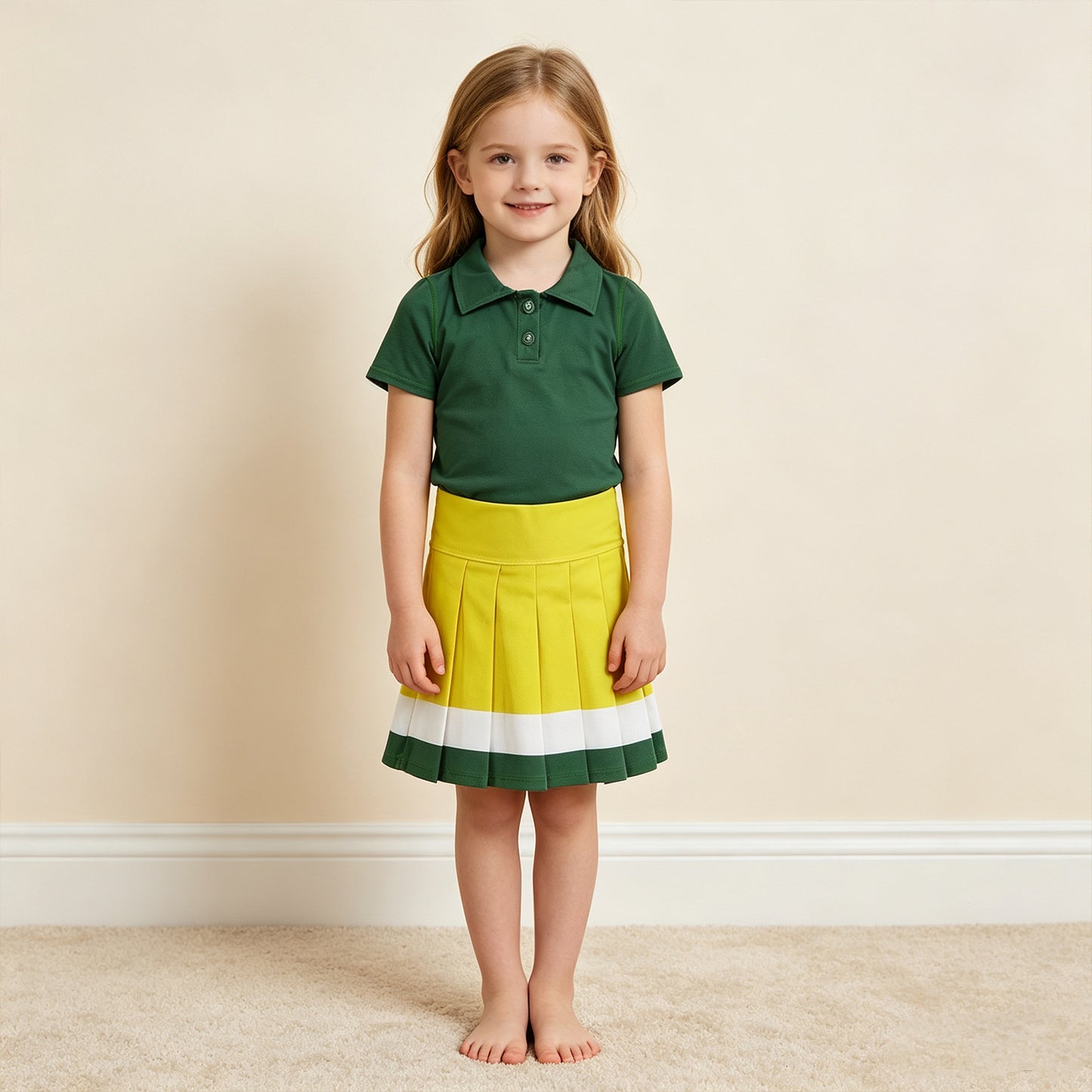 RTS NO MOQ （In stock）yoga fabric cotton GT1727+GLK0319 Yoga Baby Girls Green Short Sleeve Yoga Active Button Polo Shirts Top Daily Top Yellow Green White Yoga Active Pleated Skirt Short Bottoms Sets