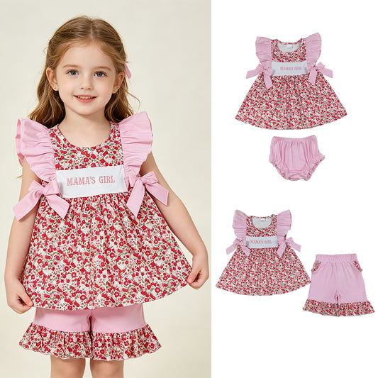 4.15 RTS Sibling Flutter sleeves floral mama's girl embroidery outfits