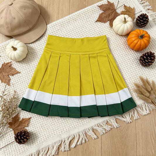 GLK0319 RTS NO MOQ （In stock）yoga fabric cotton Yoga Baby Girls Yellow Green Stripes Pleated Skort Yoga Bottoms