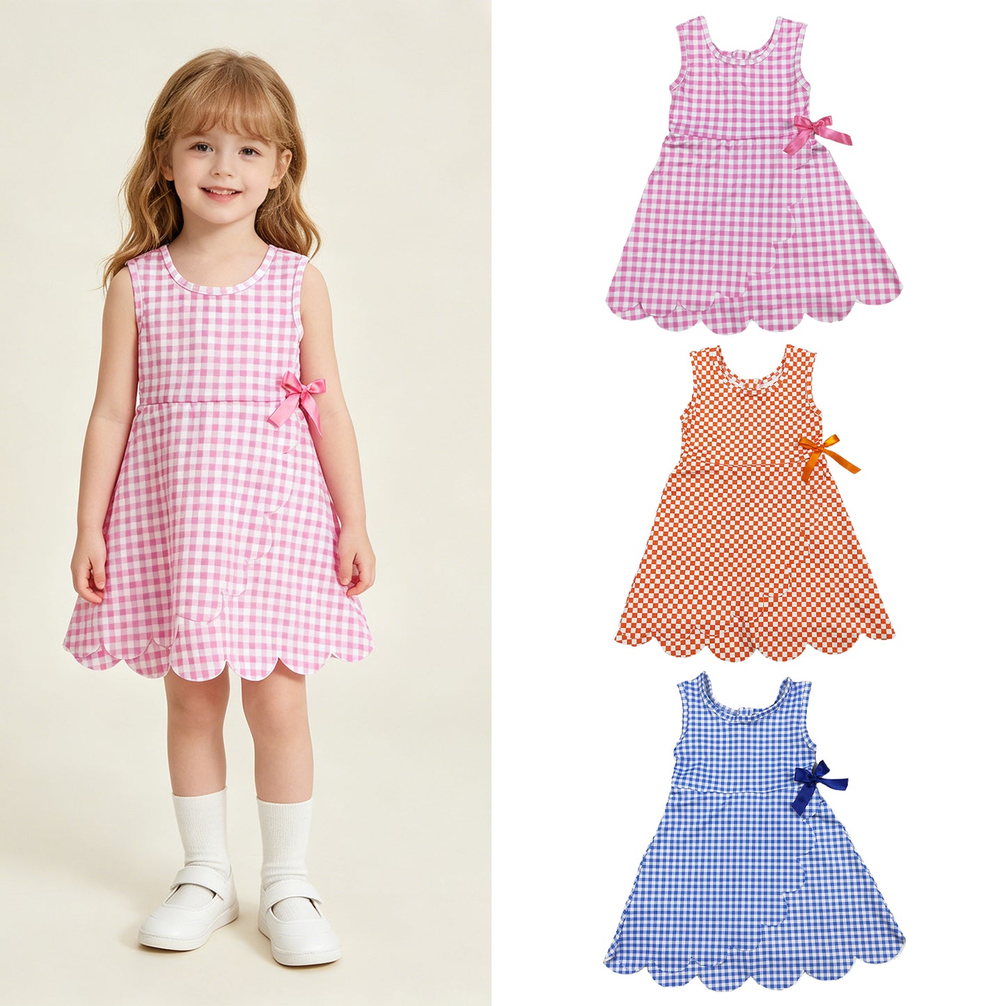 RTS Sibling Sleeveles plaid scallop kids girls athletic dress