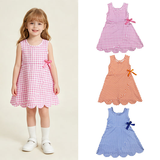 RTS Sibling Sleeveles plaid scallop kids girls athletic dress