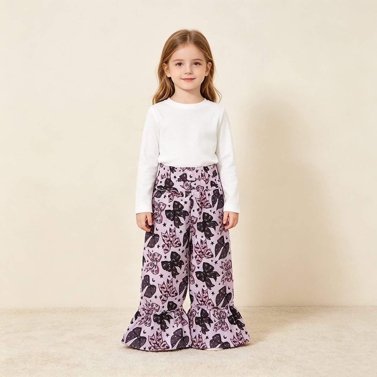 RTS NO MOQ （In stock）milk silk P1069  Baby Girls Black Pink Ghost Bows Stars Halloween Ruffle Flare Pants