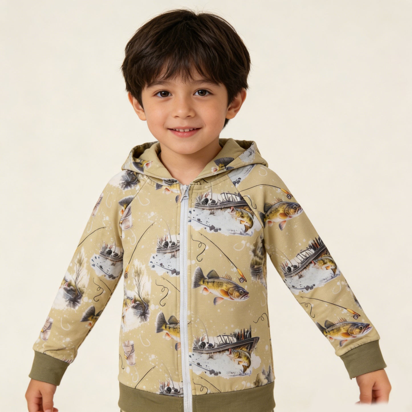 4.3 BT0346 RTS NO MOQ （In stock ）Just a boy who loves to fish baby kids hooded jacket