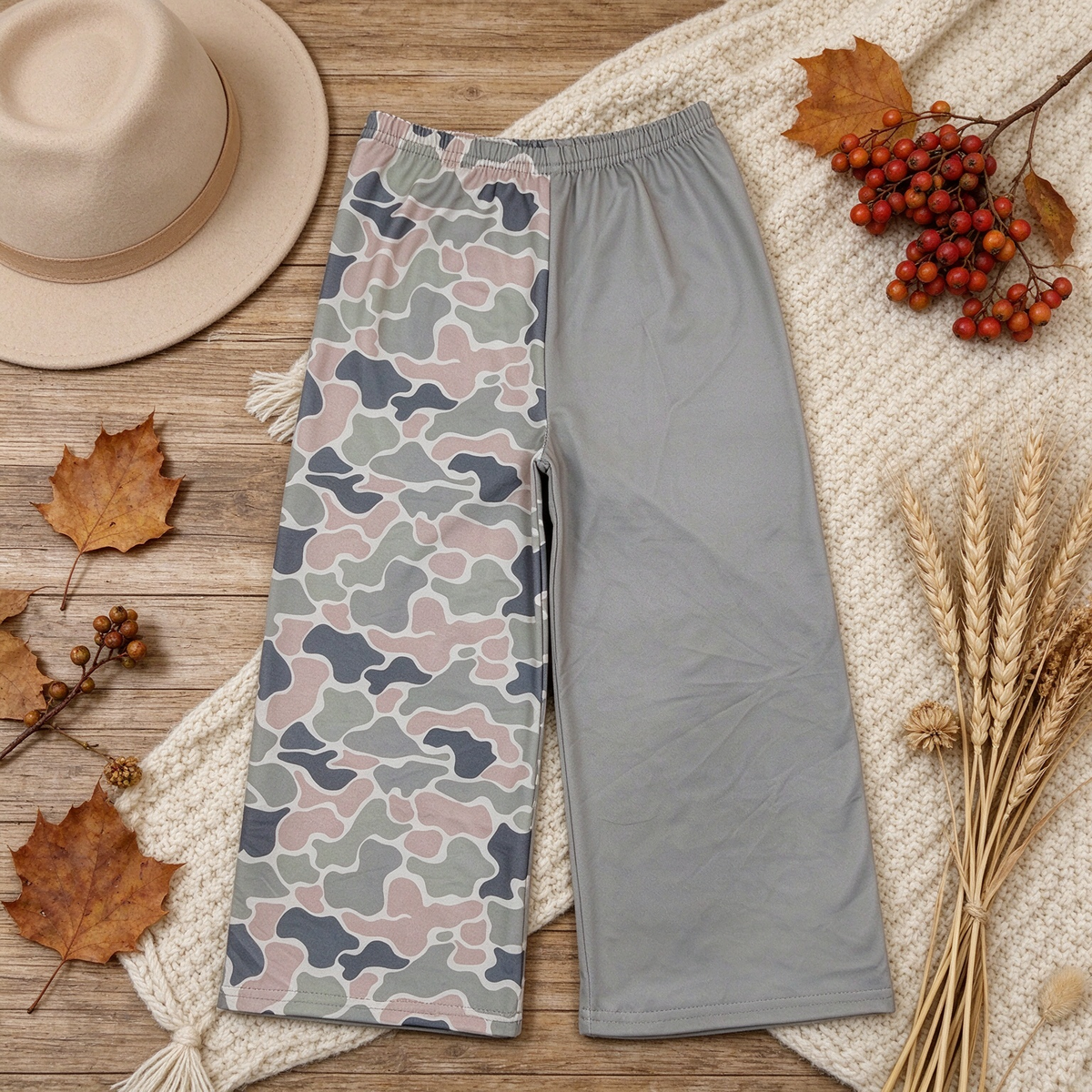 RTS NO MOQ （In stock）milk silk P1226 Baby Girls Green Khaki Camo Pockets Flare Pant Matching Outfit Bottom