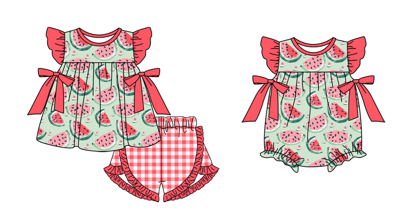 Baby Infant Girls Summer Watermelon Bows Rompers and short sleeve suits preorder