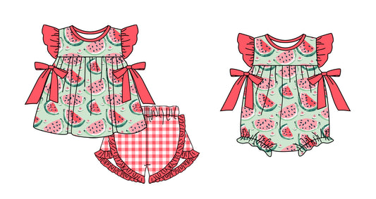 Baby Infant Girls Summer Watermelon Bows Rompers and short sleeve suits preorder