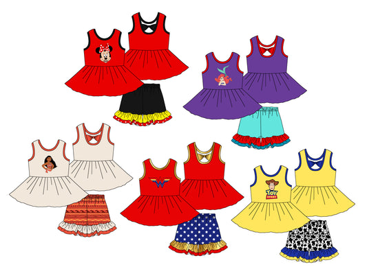 Red sleeveless tunic stars ruffle shorts girls outfits