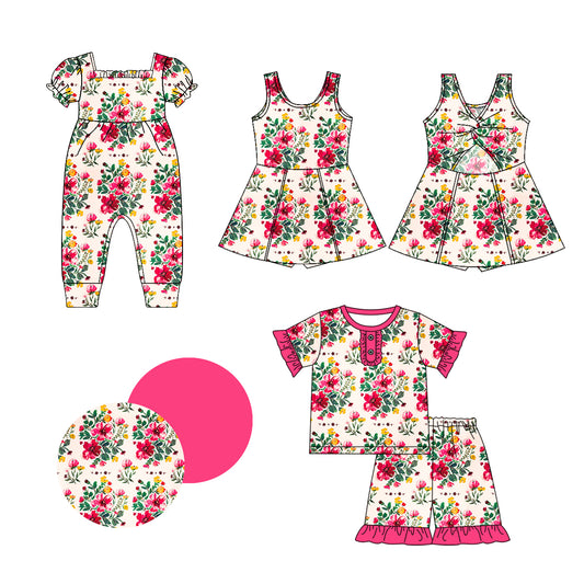 Hot pink ruffle floral top shorts baby girls pajamas