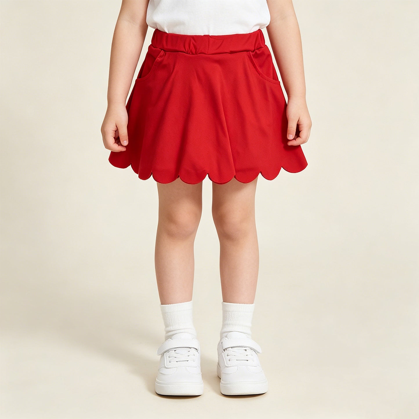 GLK0235 RTS NO MOQ （In stock）Red pockets scallop kids girls summer activwear skirt
