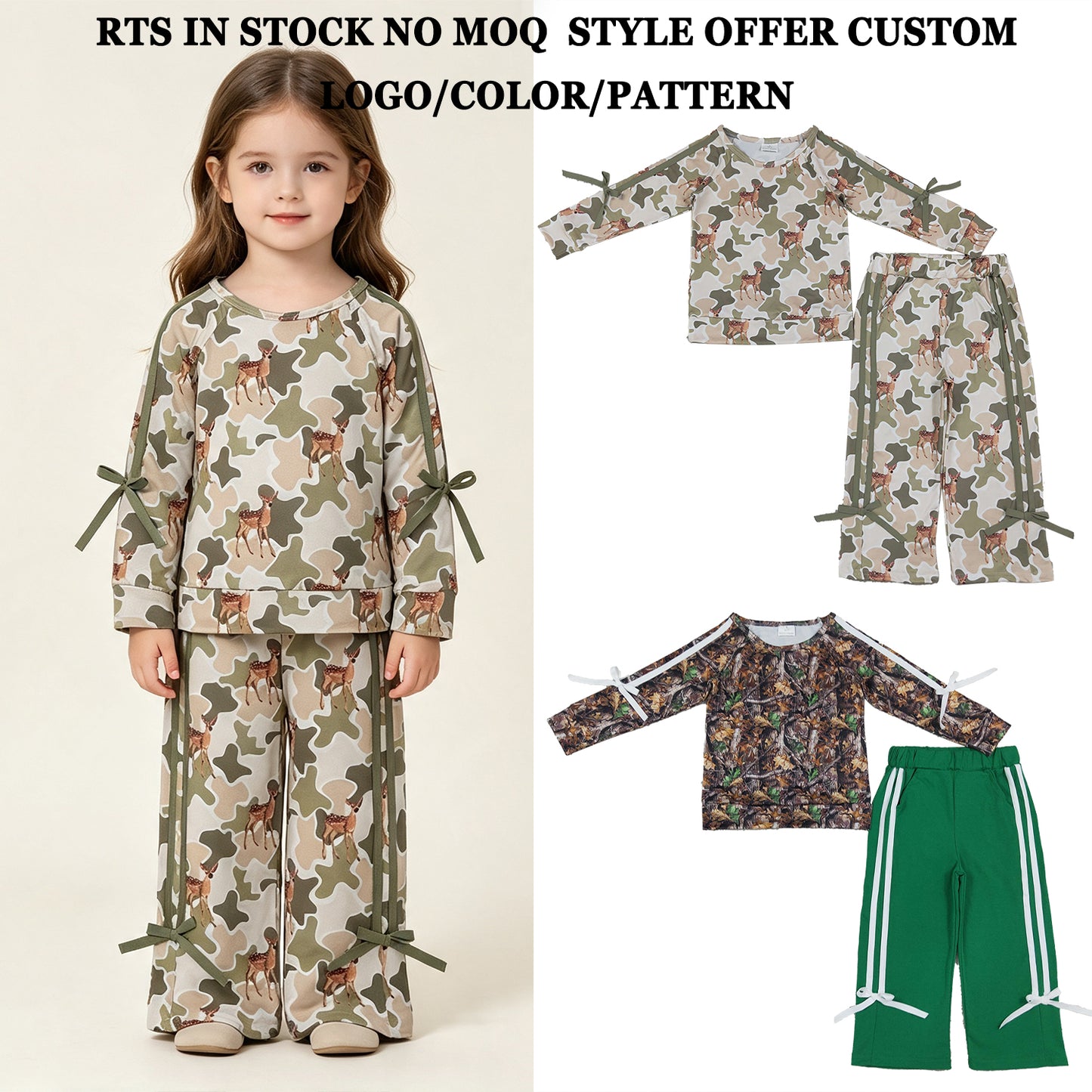 RTS NO MOQ Sibling milk silk Baby Girls Top Pockets Bows Pant Sets