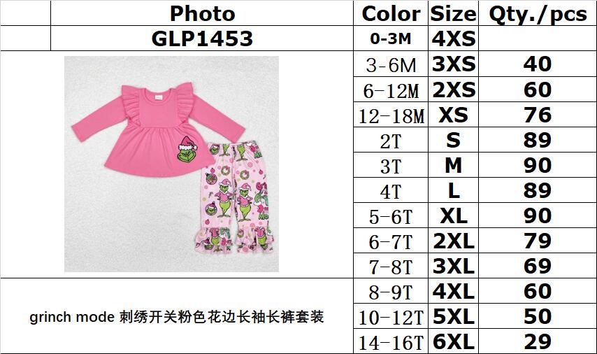 RTS no moq GLP1453  Kids girls autumn clothes long sleeves top with trousers set