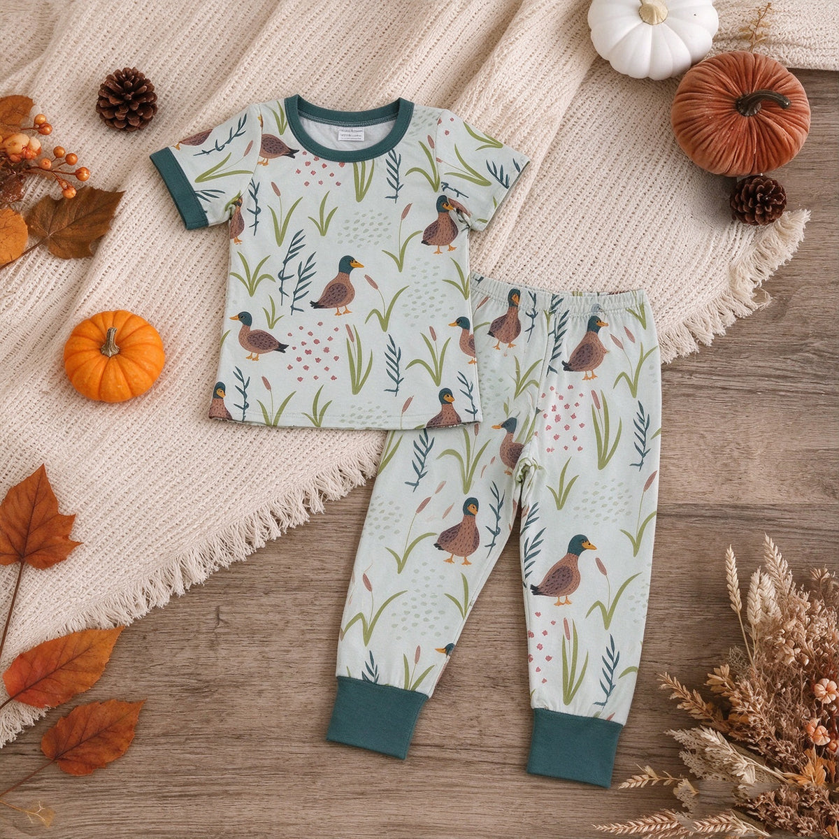 RTS NO MOQ （In stock）milk silk BSPO0519 Baby Boys Mallard Ducks Green Shirt Pants Pajamas Clothes Sets