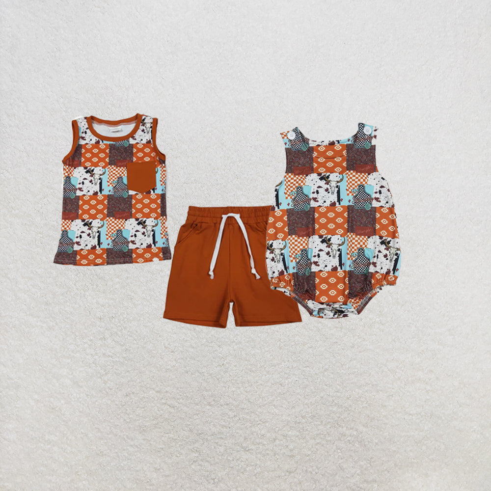 RTS Sibling Sleeveless bull skull top shorts western boys outfits