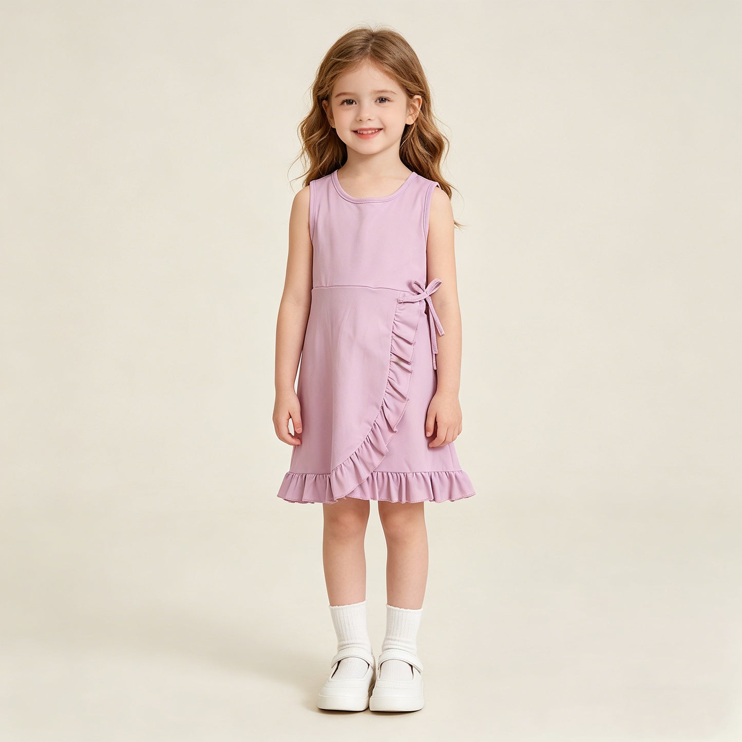 GSD3034 RTS NO MOQ （In stock ）Sleeveless ruffle kids girls summer athletic dresses