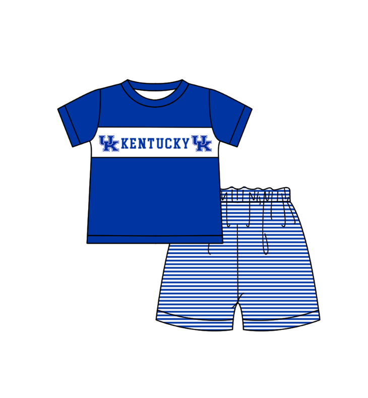 CUSTOM MOQ 5 Sibling Baby Kids Blue Stripe Top Ruffles Shorts Clothes Set Knee Length Dress Rompers