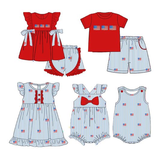 Girls Red Flutter Sleeve Flag Tunic Shorts Outfit for 4th of July Independence Day Patriotic Clothing Set