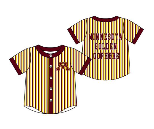 3.5 CUSTOM MOQ 5 Cute Kids Clothing Baby Kids Dark Red Yellow Stripe Short Sleeve Team T-shirts Top