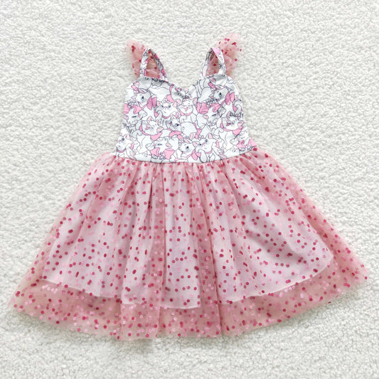 GSD0360 candy white cat pink flying sleeve dress